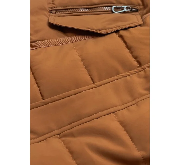 Asymetryczna kurtka zimowa damska karmelowa (m-21301) Asymetryczna kurtka zimowa damska karmelowa (m-21301)