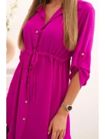 Šaty se zapínáním na knoflíky a zavazováním v pase fialka