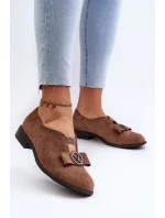 Dámské polobotky z ekokože s nízkým podpatkem a ozdobou hnědé model 21658368 - Boto