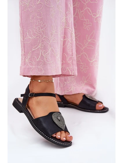 Dámské Sandály Na Plochém Podpatku S Ozdobou model 21696821 Černé - S.Barski