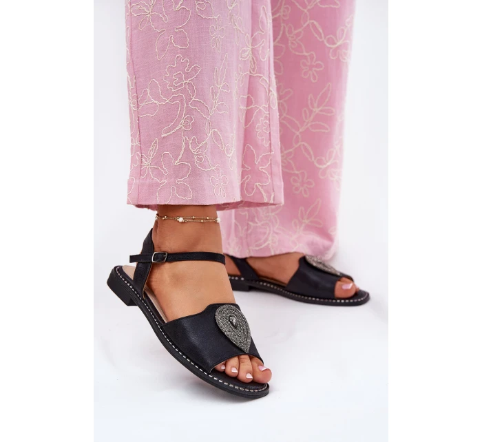 Dámské Sandály Na Plochém Podpatku S Ozdobou model 21696821 Černé - S.Barski Dámské Sandály Na Plochém Podpatku S Ozdobou model 21696821 Černé - S.Barski