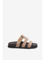 Dámské pantofle s pásky a zlatým přezkou béžové model 21919132 - Boto