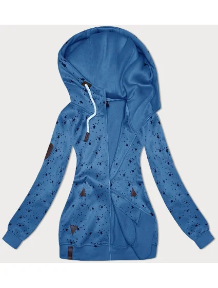 Světle modrá dámská rozepínací mikina se vzorem hvězdiček (2313)