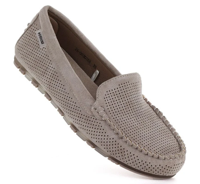 Dámské semišové polobotky khaki mokasíny model 22097293 - Potocki
