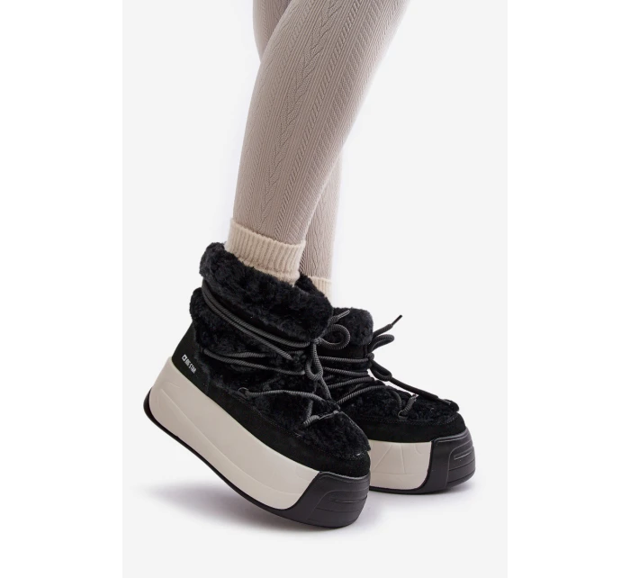 Dámské Kožené Sněhule Na Silné Podešvi S Kožešinou Big Star OO274A206 Černé
