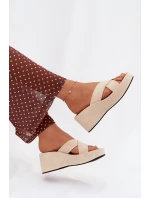 Dámské pantofle na platformě z eko semiše béžové model 21919335 - Boto Dámské pantofle na platformě z eko semiše béžové model 21919335 - Boto