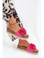 Dámské pantofle na platformě s ozdobnými květinami – fuchsiové