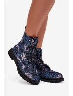 Dámské zateplené kotníkové boty 57C1052 Tmavě modrá vzor - Artiker