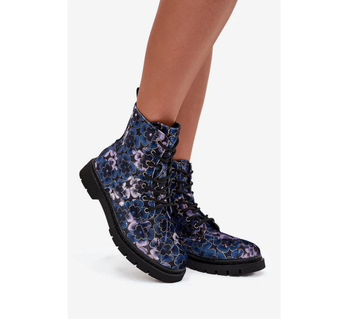 Dámské zateplené kotníkové boty 57C1052 Tmavě modrá vzor - Artiker