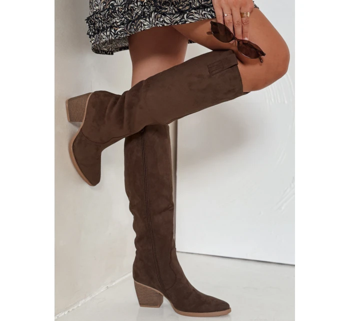 Dámské semišové kozačky na podpatku hnědé FashionStreet ZY1062