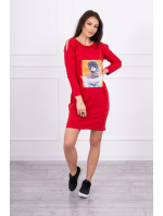 Šaty s 3D grafikou, krajková červená