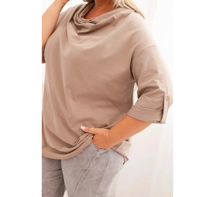 Dámská blůza Plus Size s bavlnou volného střihu s vodním výstřihem fango