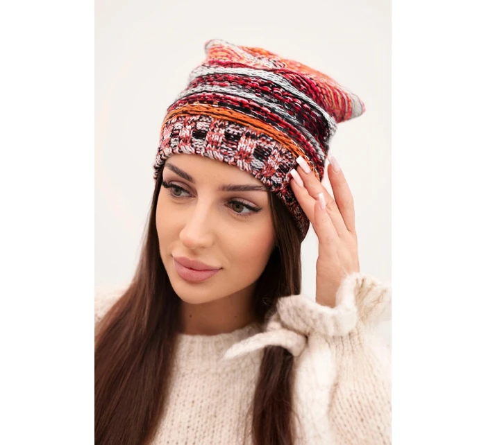 Čepice s fleecem Krystyna K207 červený+černý Čepice s fleecem Krystyna K207 červený+černý