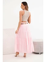 Dámská maxi bavlněná sukně s model 22048771 výšivkou a elastickým pasem cukrově růžová - K-Fashion Dámská maxi bavlněná sukně s model 22048771 výšivkou a elastickým pasem cukrově růžová - K-Fashion