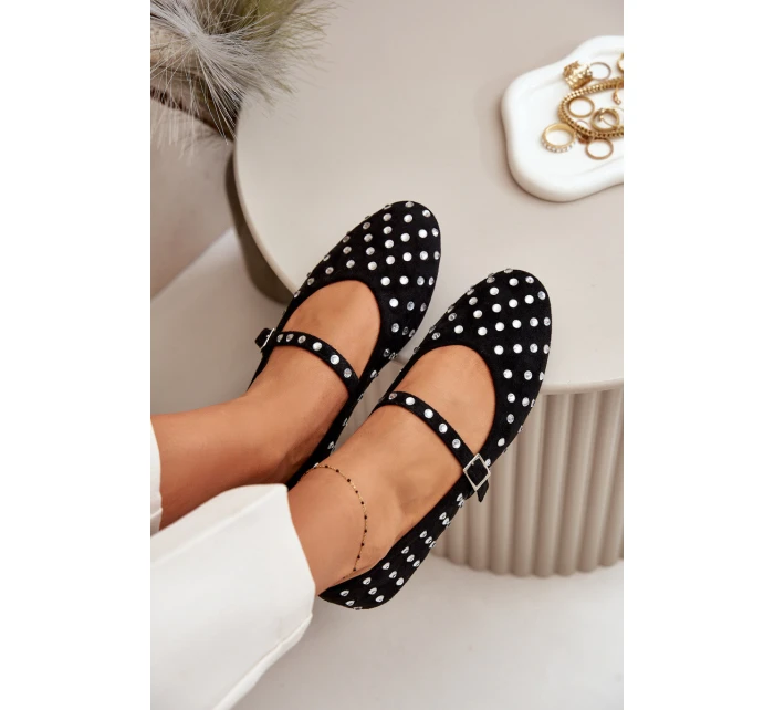 Zdobené baleríny s páskem eko černé model 21670629 - Boto