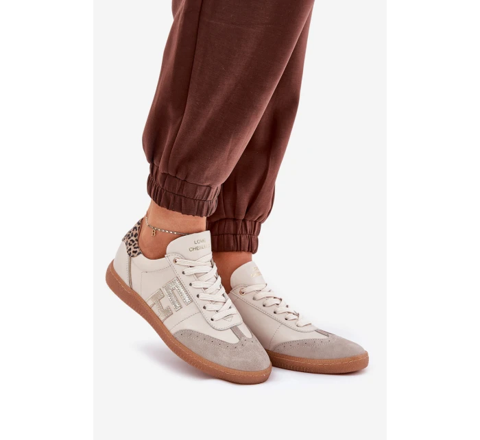 Kožené Sportovní Boty Tenisky Dámské Panterka model 21686778 Béžové - CheBello Kožené Sportovní Boty Tenisky Dámské Panterka model 21686778 Béžové - CheBello