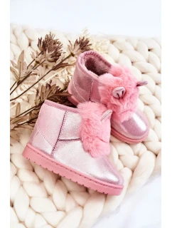 Dívčí Sněhové Teple Boty S Kožešinou S Ušima Růžový Betty