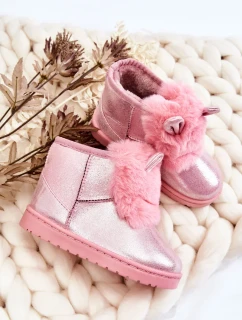 Dívčí Sněhové Teple Boty S Kožešinou S Ušima Růžový Betty