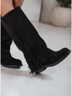 Dámské semišové kozačky s třásněmi černé FashionStreet ZY1268