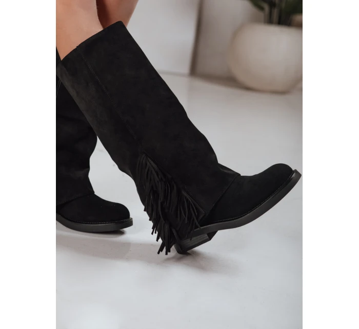 Dámské semišové kozačky s třásněmi černé FashionStreet ZY1268