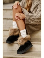 Kožené Sněhové Boty Na Platformě S Kožíškem Černé model 21677876 - Boto