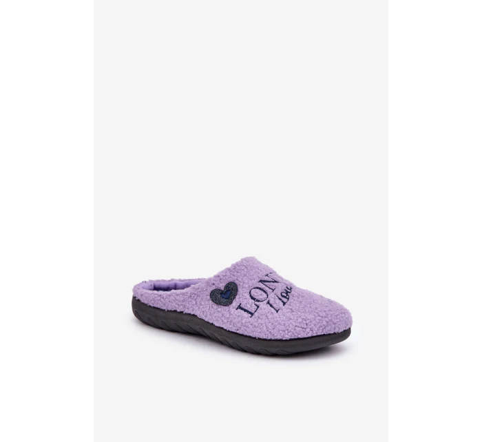 Domácí Obuv Dámské Pantofle S Nápisem A Kožíškem Typu Beránek Fialové Inblu ET000027
