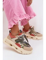 Kožené dámské tenisky na platformě model 22031852 Béžové - D&A
