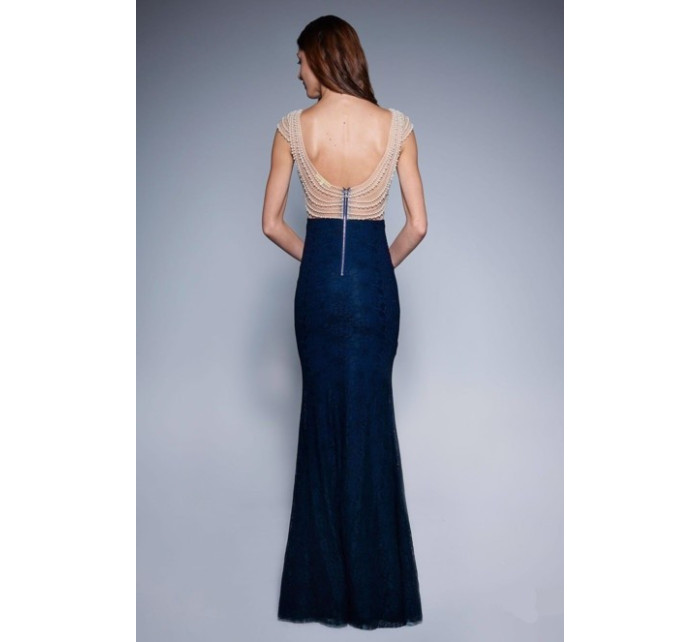 Dámské společenské šaty  s a krajkou dlouhé tmavě modré Tmavě modrá / XL & model 15042932 - SOKY&#38;SOKA