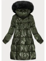 Dámská zimní metalická bunda v khaki barvě s kapucí (8295)