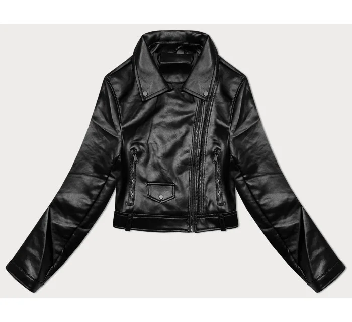 Černá kožená bunda s klopami J Style (11Z8128)