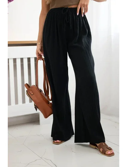 Mušelínové kalhoty se širokou nohavicí černý