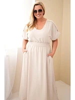 Dámské šaty Plus Size s model 22159107 pasem béžová - K-Fashion