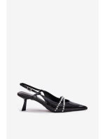 Lakované lodičky na jehlovém podpatku s ozdobnými pásky Jelmia