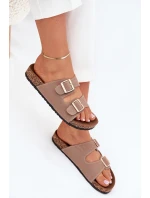 Dámské sandály se zlatými sponami a prošíváním khaki Lunera Dámské sandály se zlatými sponami a prošíváním khaki Lunera