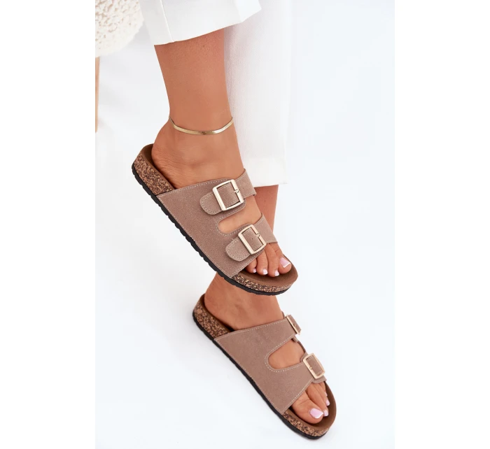 Dámské sandály se zlatými sponami a prošíváním khaki Lunera Dámské sandály se zlatými sponami a prošíváním khaki Lunera
