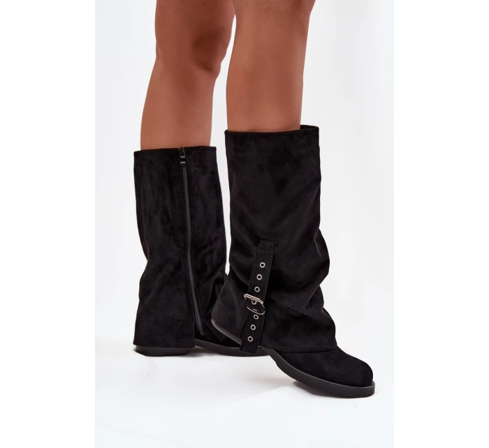 kozačky s vrchní částí a přezkou Černé model 21715441 - Boto