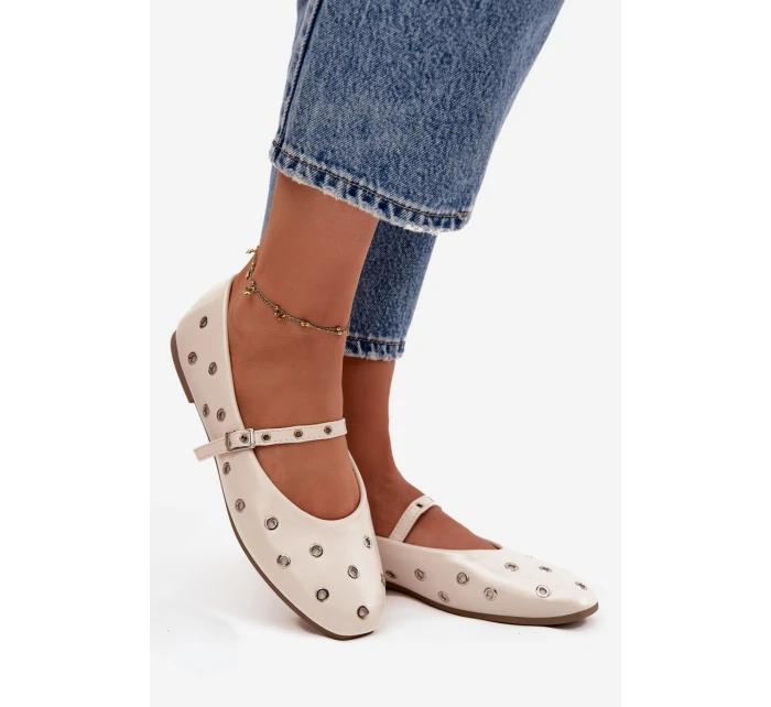 Dámské baleríny s páskem a sponou béžové Janelor