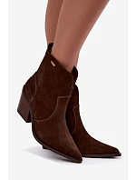 Dámské zateplené kožené kozačky na podpatku Big Star model 22349486 Hnědé - Big Star Shoes Dámské zateplené kožené kozačky na podpatku Big Star model 22349486 Hnědé - Big Star Shoes