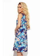 Volné letní šaty s výstřihem Numoco - modré s květinovým potiskem