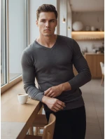 Pánský tmavě šedý svetr s výstřihem FashionStreet WX2219