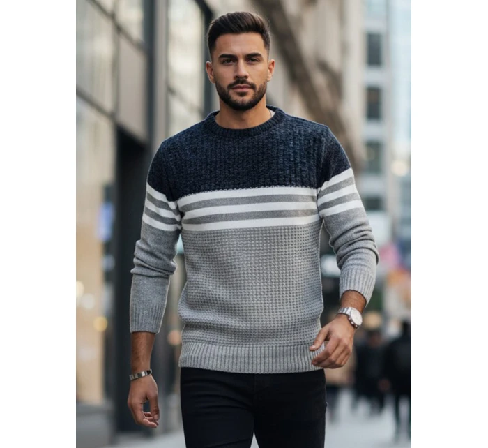 Pánský pruhovaný šedý svetr Dstreet model 21982378 - FashionStreet