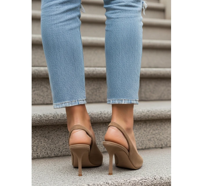 Dámské semišové jehlové boty s otevřeným podpatkem béžové FashionStreet ZY1386 Dámské semišové jehlové boty s otevřeným podpatkem béžové FashionStreet ZY1386