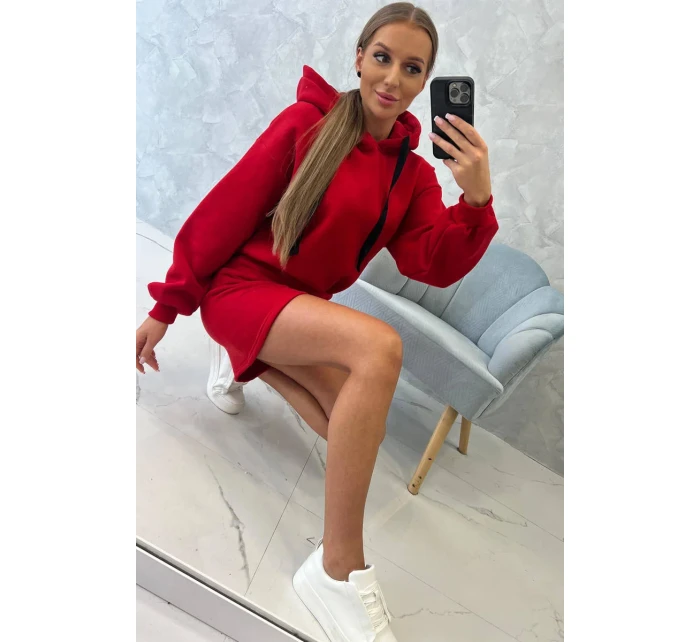 Zateplené šaty s obálkovým dnem červené