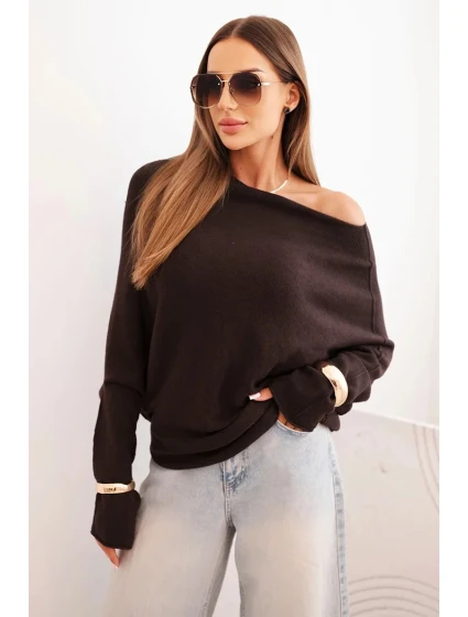 Dámský svetr viskózový asymetrický  hnědý model 21301107 - K-Fashion