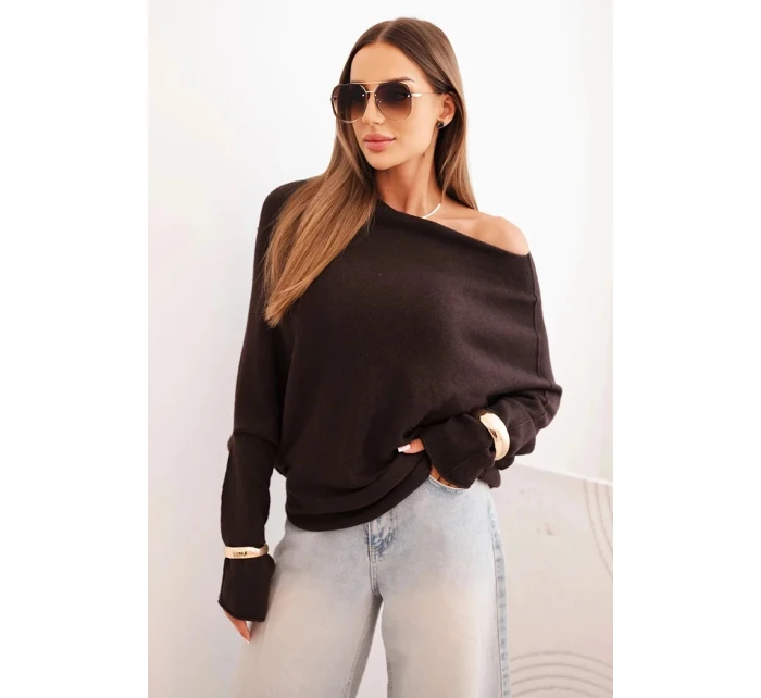 Dámský svetr viskózový asymetrický  hnědý model 21301107 - K-Fashion