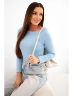 Dámská viskózová blůza s širokým výstřihem a dlouhým rukávem modrá Dámská viskózová blůza s širokým výstřihem a dlouhým rukávem modrá