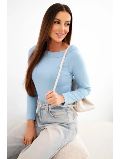 Dámská viskózová blůza s širokým výstřihem a dlouhým rukávem modrá