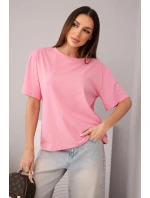 Dámská bavlněná basic halenka s krátkým rukávem světle růžová
