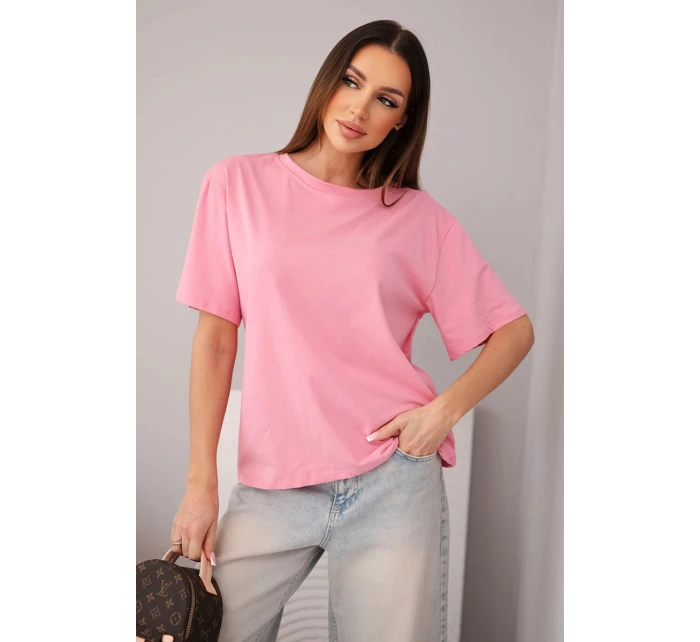 Dámská bavlněná basic halenka s krátkým rukávem světle růžová
