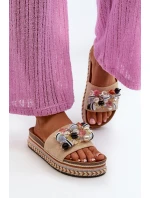 Dámské sandály na platformě s ozdobami S.Barski HY077 béžové